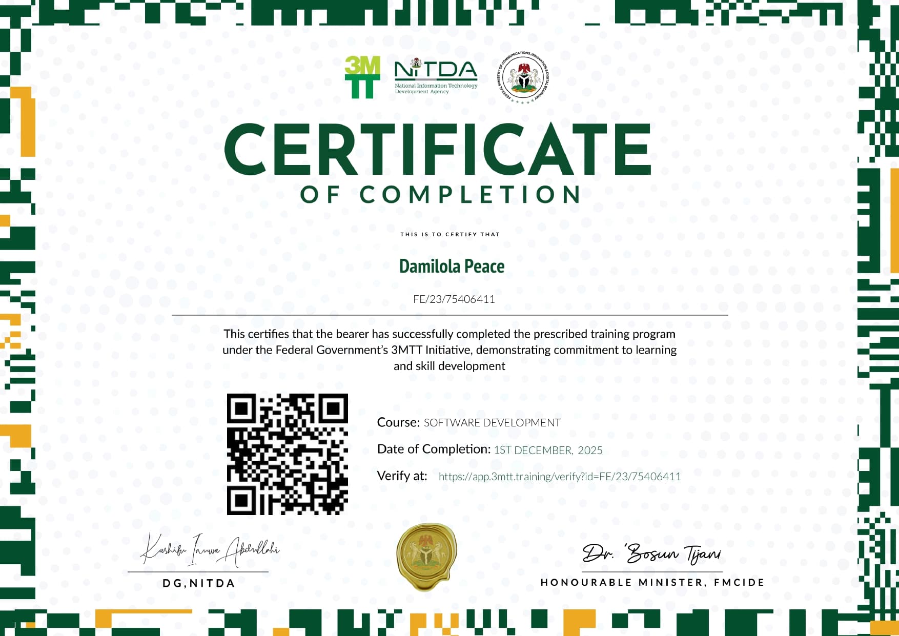 3MTT National Hackathon Winner recognition